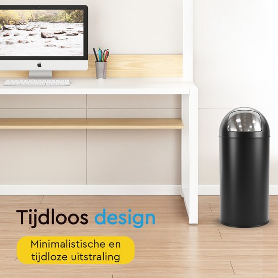 BRASQ Push Bin Trash Noir Poubelle avec poubelle amovible 30 litres - Poubelle - Poubelles