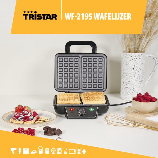 Gaufrier Tristar - WF-2195 - 1000W - 2 gaufres - Revêtement antiadhésif - Sans PFAS