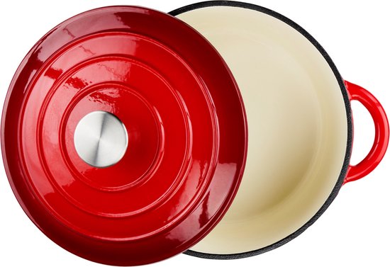 alpina Casserole en fonte avec couvercle - Plaque de cuisson ⌀ 24 cm - Toutes sources de chaleur - Rouge