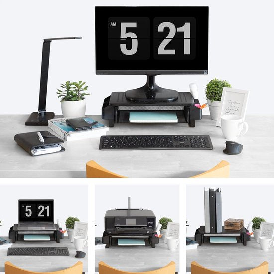 LifeGoods Support de moniteur - Rehausseur de moniteur - Rehausseur d'écran - Réglable - 37 x 23,5 x 10 cm - Métal - Noir