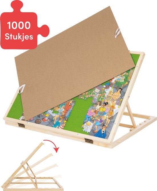 Diydash - Plateau de puzzle et plaque de puzzle réglables - Pour 1000 pièces - Avec plaque d'écran - Design ergonomique - Bois brun