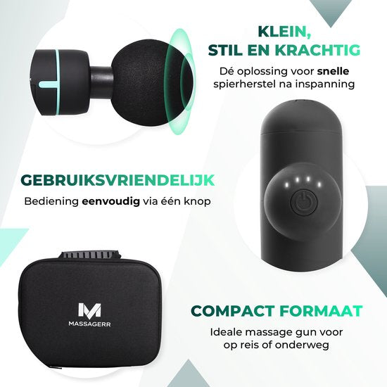 Massagerr® Mini Massage Gun PRO - Appareil de massage pour la relaxation et la détente - Pistolet de massage noir - Appareils de massage - Relaxation - Appareil de massage professionnel - Pistolet de massage