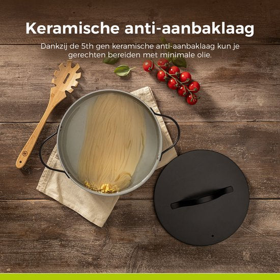 BE Living Essential Casserole avec couvercle - Ø 28 cm - Poêle de cuisson - Céramique - Sans PFAS - Induction - Noir