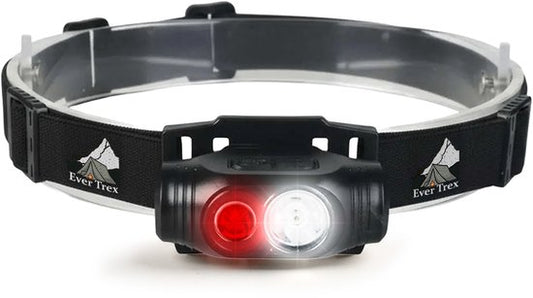 Ever Trex Ultra Light Headlamp LED Rechargeable - Lumière blanche et rouge - 150Lumen - Inclinable - Running - Emergency Pack - Camping - Camper