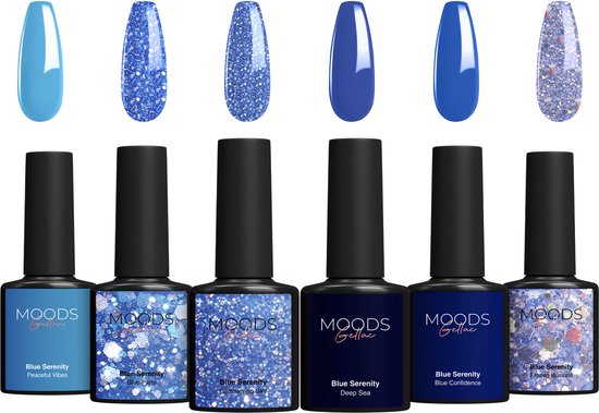 Moods Gellac 6-Piece Set - Gel Nail Polish Starter Pack - Vernis à ongles en gel - 8ML - Blue Serenity - Gellac - Nails - Chic Colours - HEMA & TPO-free