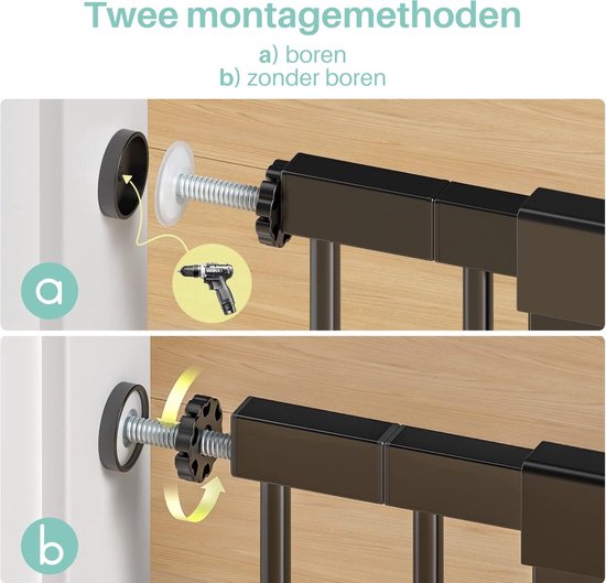 ADSafety Porte d'escalier sans perçage - 76 à 103 cm - 2 rallonges incluses - Fixation par pince - Barrière de sécurité - Barrière pour enfants - Barrière pour chiens - Noir