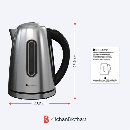 KitchenBrothers Bouilloire - avec contrôle de la température - électrique - avec filtre anti-calcaire - 1,7L - acier inoxydable