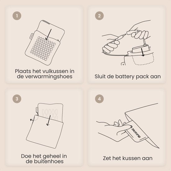 Auronic Heat Pillow - Sherpa Fleece - 45x45 - Sans fil - Rechargeable - Oreiller électrique - Infrarouge - Beige