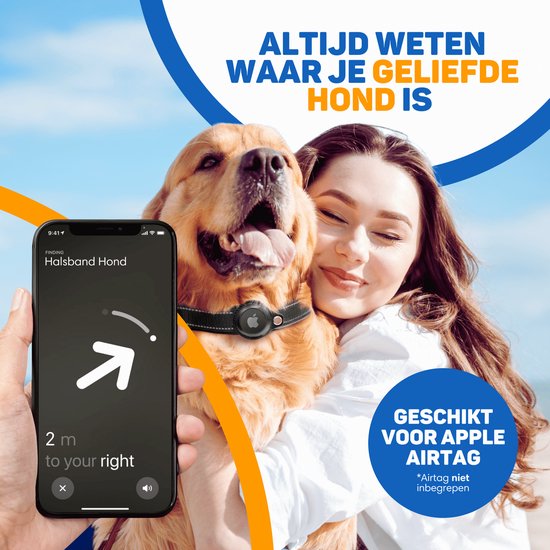 Vulpes Goods® Pets - Collier pour chien adapté à Apple AirTag - Collier Apple Airtag pour chiens Pro - Sûr, léger, réfléchissant et confortable - Anti-rayures et résistant à l'eau - 2 accessoires inclus - 43-51 CM - L