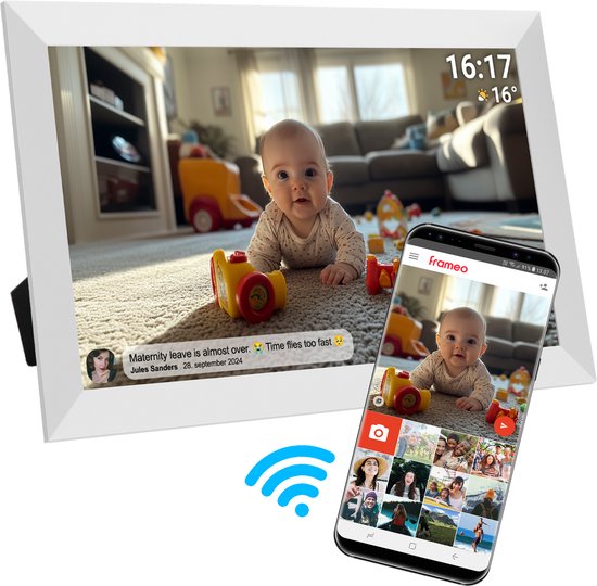 Cadre photo numérique Denver 15,6 pouces - XL - Full HD - Frameo App - Cadre photo - WiFi - 32GB - IPS Touchscreen -PFF1504