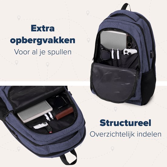 TRVLMORE Sac à dos - 36L - 17 inch - Sac à dos pour ordinateur portable - Sac d'école - Homme et Femme - Sacoche pour ordinateur portable - Splashproof Blue