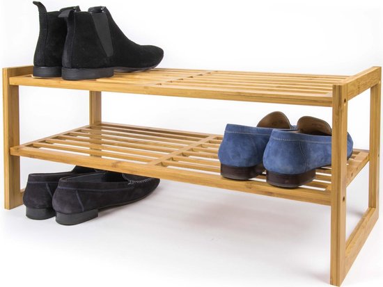 Budu Shoe Rack (2 levels) - Bamboo Shoe Rack - Wooden Shoe Cabinet - Shoe Rack wood