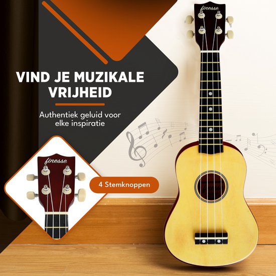 Finesse Ukulele - Starter set - 21" - Ukulele - Toy Guitar - Enfant - Instrument de musique - Couleur bois