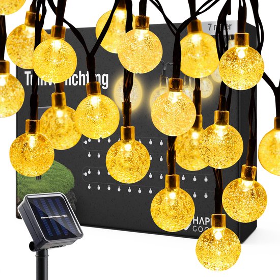 Happy Goods Solar Garden Lights - 50 LED Outdoor Light String - 5 m Illuminated + 2 m Cord - Outdoor Lighting Light Garland - Lighting Chains