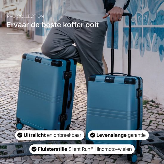 ONYX Hybrid Pro Check-in Suitcase Large 100 Litres - Polycarbonate recyclé et design sans fermeture éclair - Valise de voyage avec serrure TSA et roues Spinner - Trolley léger avec compartiment pour ordinateur portable - Glacier Blue