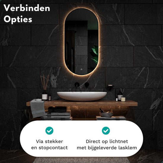 Mirlux Miroir de salle de bain avec éclairage LED et chauffage - Miroir mural ovale - Cadre noir - 100x50CM