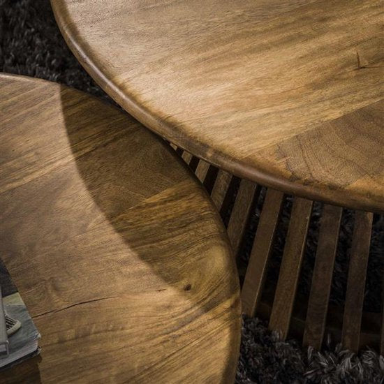 Hoyz - Table basse Tweak - Mangue massif - Couleur sable - Lot de 2