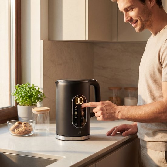 JAP Appliances Aquanova - Bouilloire (1,7 litre) avec contrôle de la température - Fonction maintien au chaud - 40°C pour les aliments pour bébés - Noir