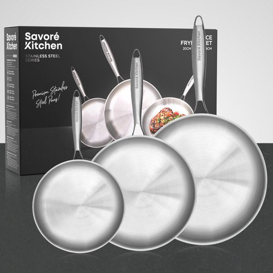 Savoré Kitchen Set de poêles à frire 3 pièces en acier inoxydable - Ø 20, 24, 28 cm Poêles - Induction - Poêles - Poêles à frire - Sets de poêles - Set de poêles à frire
