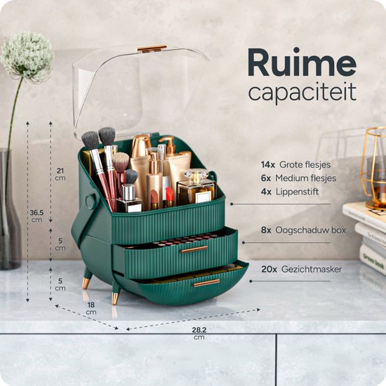 Organess - Organisateur de maquillage - Boîte de rangement - Organisateur de soins - Trousse de maquillage - Vert