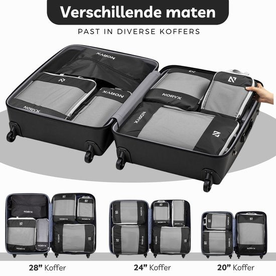 Noryx Packing Cubes 6-Piece Set - With Compression Zips - Suitcase & Backpack Organiser Set - Travel Compression - Luggage Organisers - Compression Clothing Cube