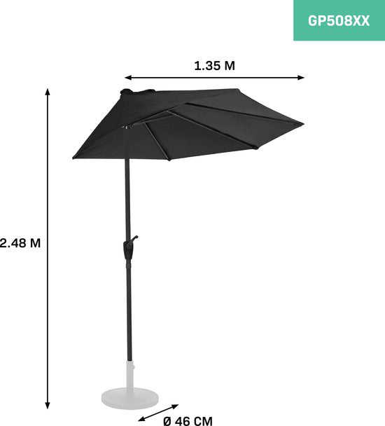 VONROC Premium Parasol Magione - Parasol de balcon durable - Semi-circulaire 270x135cm - Toile résistante aux UV - Anthracite/Noir - Housse de protection incluse