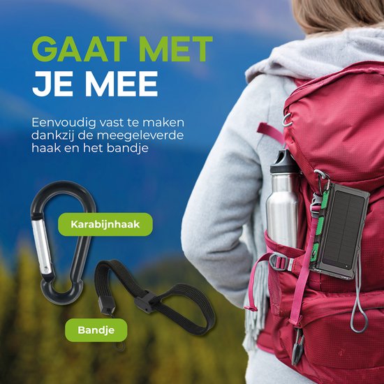 iSetchi Solar Powerbank 42800 mAh - Batterie externe - Pack d'urgence - Alimentation solaire - Chargeur rapide - Avec boussole et câble USB-C - Charge rapide 22,5W - Avec lampe de poche pratique - Vert/Noir