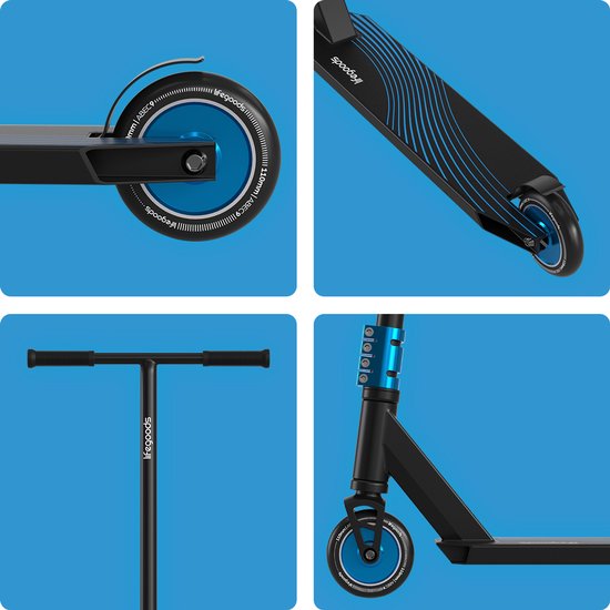 LifeGoods Stuntstep Pro X - T-Bar - HIC - Marchepied pour enfants - Garçons/Filles - 110mm - 100KG - Noir/Bleu