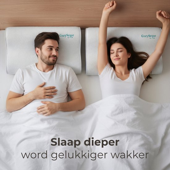 Oreiller CozySense® - Oreiller orthopédique - Oreiller ergonomique - Oreiller de sommeil en mousse à mémoire de forme - Taie d'oreiller et sac de transport inclus - Fermeté douce - pour les dormeurs sur le côté, le ventre et le dos