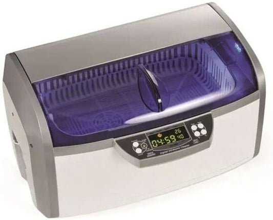 Perel Nettoyeur à ultrasons 6 L - Fonction dégazage - Vanne de vidange - Minuterie et température réglables - Panier amovible et porte-montre - Usage professionnel - 310 W, 35 kHz - Blanc