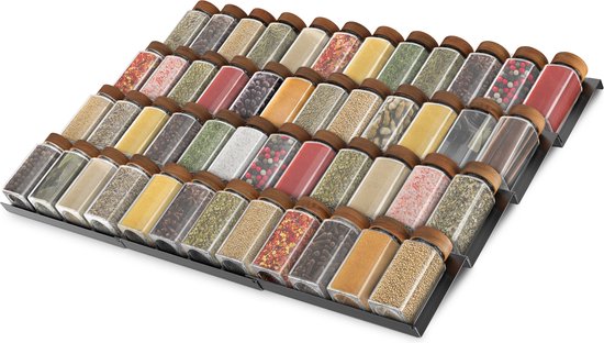 Soothe Spice Rack Drawer for 48 Spice Pots - Pull-out - 12 Set - Spice Organiser - Spice Rack - Acier inoxydable