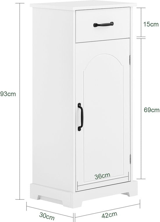 SoBuy Meuble de salle de bain, petit meuble de rangement avec tiroir, colonne de salle de bain en bois, meuble de toilette, résistant à l'humidité, blanc, 42 x 30 x 93 cm, BZR207-W