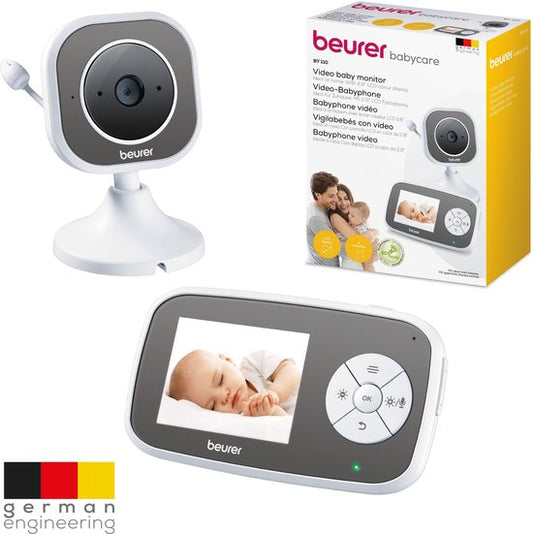 Beurer BY 110 Baby Monitor vidéo - Unité parentale/écran XL et caméra - Connexion numérique sans fil - Portée jusqu'à 300 mètres - Vision nocturne - Zoom numérique - Interphone - Chansons - Alarmes diverses - Minuterie - Eco+ - Garantie 3 ans
