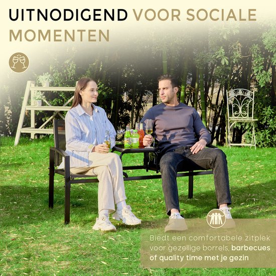O'DADDY® Garden Bench - Bancs de jardin résistants aux intempéries - Bancs de jardin - Banc de jardin - Banc de jardin avec table - Banc d'extérieur - Pour 2 personnes - 142 x 57 x 82 cm - Métal - Noir