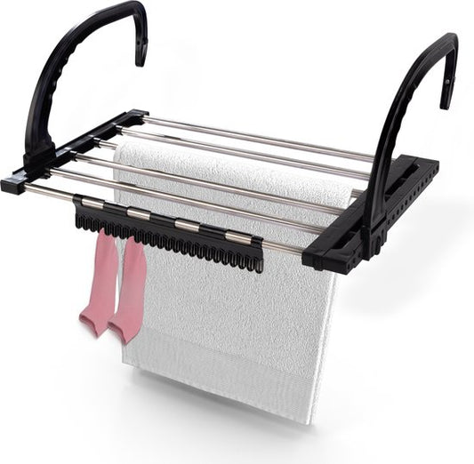 Portoir de séchage suspendu Duna - extensible à 5,4 m de longueur de séchage - Portoir à linge - Porte - Balcon - Radiateur - Avec porte-chaussettes - noir