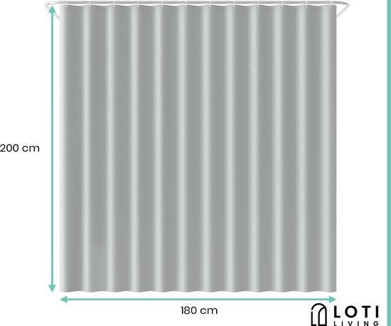Loti Living Rideau de douche anti-moisissure - Gris - Anneaux inclus - Imperméable - Polyester - Rideau de douche 180x200 cm