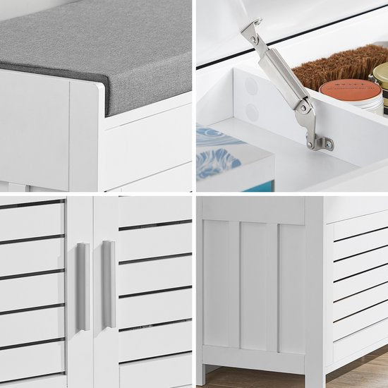 SoBuy FSR102-W Meuble de rangement - Meuble à chaussures blanc avec banc et 2 portes