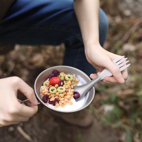 Travelhawk Spork - Couverts de camping en titane - Fourchette et cuillère en un - Couverts pour les déplacements et les voyages - Léger - 2 pièces - Sac de transport inclus