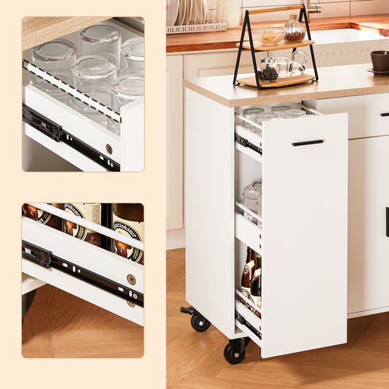 SoBuy îlot de cuisine avec 2 tiroirs et 2 portes - Meuble de cuisine multifonction, blanc, 105 x 46 x 92 cm, FKW126-WN