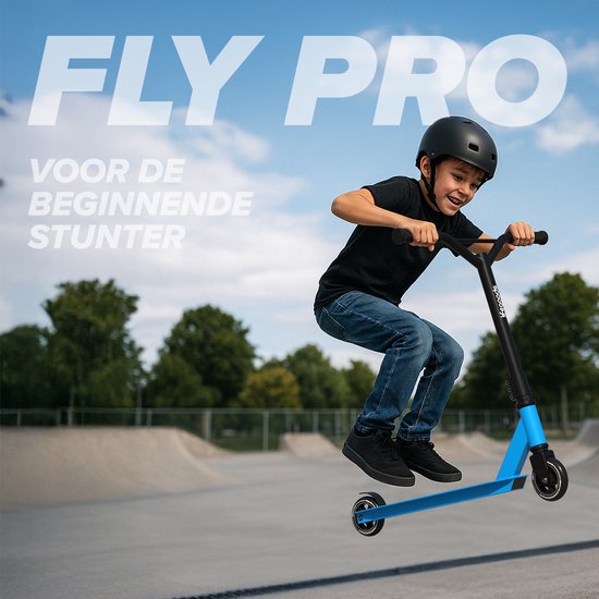 LifeGoods Stuntstep Fly Pro - 6+ Years - Marchepied pour enfants - Garçons/Filles - 100mm - 100KG - Noir/Bleu