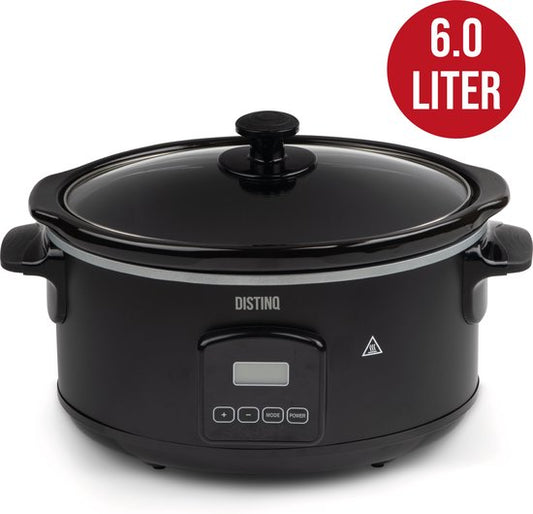 Mijoteuse numérique DistinQ 6 litres avec minuterie - Cuve intérieure en céramique - Fonction minuterie - Fonction maintien au chaud
