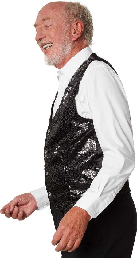Dressforfun Gilet à paillettes homme noir XXL - costume de déguisement halloween partywear carnaval partywear - 303975