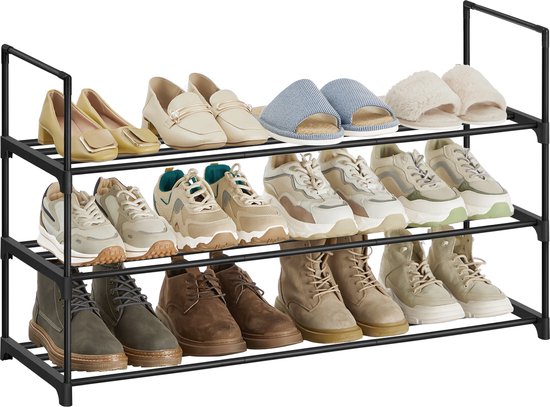 O'DADDY® Shoe Rack 3 Layers - Rack à chaussures - Système de rangement de chaussures - Armoire à chaussures - Rack à chaussures - Armoire à chaussures - Rack de rangement pour 12 à 15 paires de chaussures - Métal noir