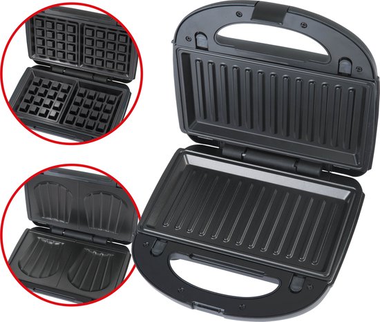 Bourgini MultiGrill 3-en-1 - Toasti maker, Grill & Gaufrier - Sans PFAS - Plaques interchangeables - 750W