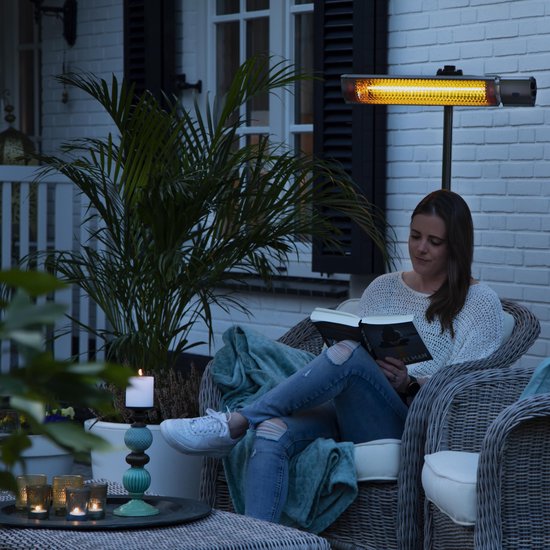 VONROC Chauffage d'ambiance de terrasse - Marsili 2000W - Haute efficacité - Argent - Ampoule à faible éblouissement - 2 niveaux de chaleur - Avec télécommande