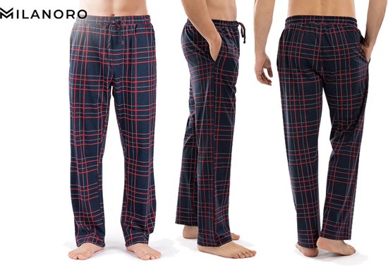 Milanoro - Lot de 2 bas de pyjama en coton pour homme - Anthracite/Noir et blanc à carreaux - XL