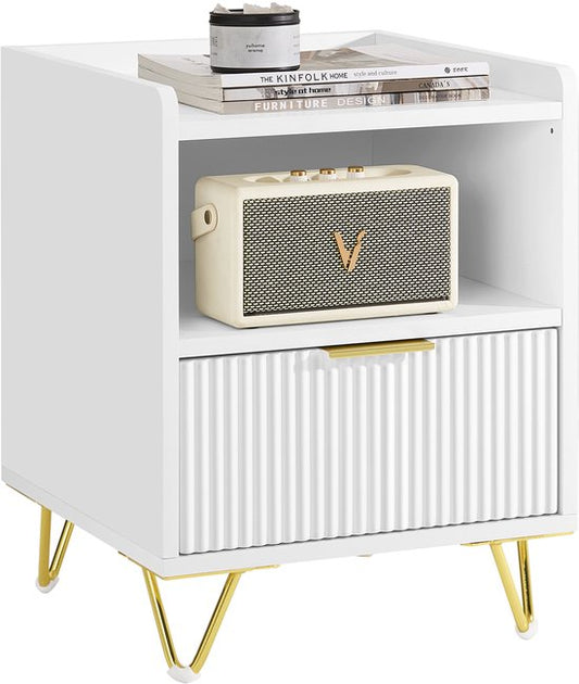 SoBuy Table de chevet, table de chevet avec tiroir et étagère, table d'appoint moderne pour la chambre et le salon, blanc, 40 x 40 x 51 cm (l x p x h) FBT169-W