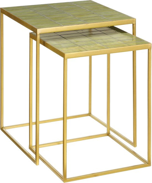 Mica Decorations Table d'appoint d'extérieur Aaron - Lot de 2 - L38 x L38 x H48 cm - Métal - Vert