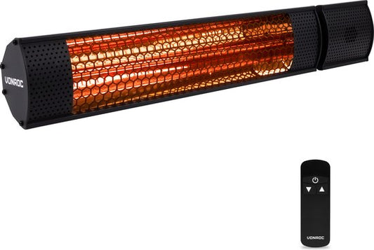 Radiateur de terrasse ambiance – VONROC - Marsili 2000W – Haute rendement – Lampe à faible éblouissement – 2 niveaux de chaleur – Avec télécommande