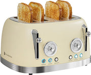 KitchenBrothers Retro Toaster - Grille-pain - 6 niveaux de chaleur - 4 fentes extra-larges - 815W - Beige